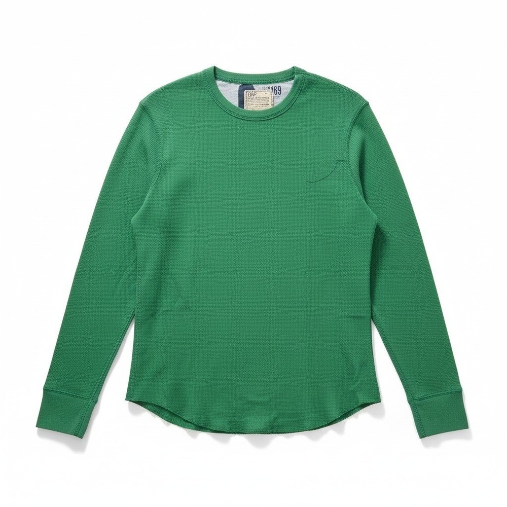 Gap Womens Green Waffle Knit Thermal Long Sleeve Crew Neck Top Size M